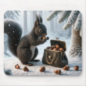 Zwarte eekhoorn saving eikels in portemonnee muismat (Voorkant)
