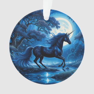 Zwarte eenhoorn fantasie volle maan ornament