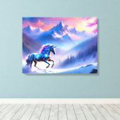 Zwarte eenhoorn in een dromerig winterlandschap canvas afdruk (Insitu (Houten vloer))