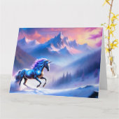 Zwarte Eenhoorn in een droomachtig winterlandschap Kaart (Gele Bloem)