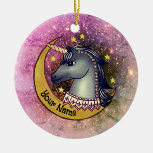 Zwarte Eenhoorn Maan Keramisch Ornament