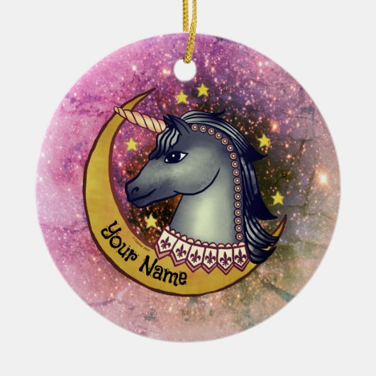 Zwarte Eenhoorn Maan Keramisch Ornament (Voorkant)