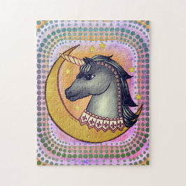 Zwarte Eenhoorn Maan Legpuzzel