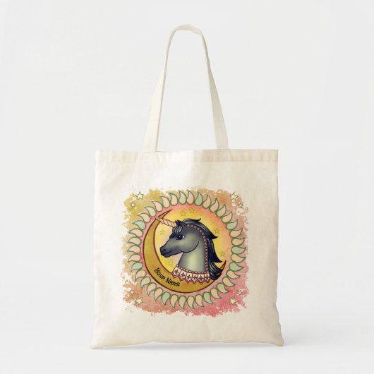 Zwarte Eenhoorn Maan Tote Bag (Voorkant)