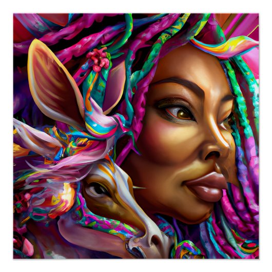 Zwarte Eenhoorn Melanine Eenhoorns Afro Queen Crow Perfect Poster (Voorkant)