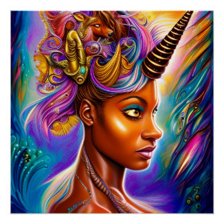 Zwarte Eenhoorn Melanine Eenhoorns Afro Queen Crow Perfect Poster
