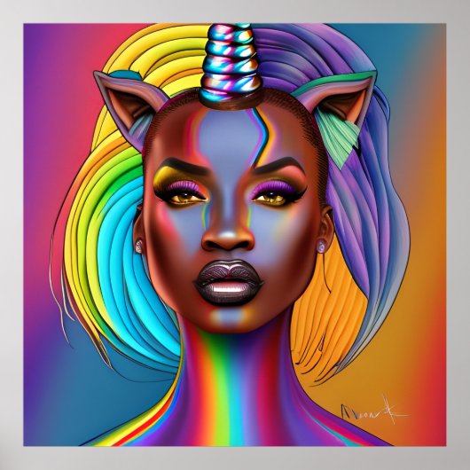 Zwarte Eenhoorn Melanine Eenhoorns Afro Queen Crow Poster (Voorkant)