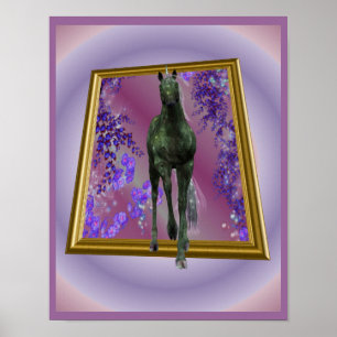 Zwarte Eenhoorn Paard Out of Bounds Fantasy Art Poster