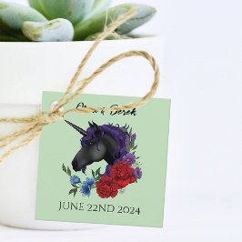 Zwarte eenhoorn Paarse rode salie bloemen Bedankjes Labels
