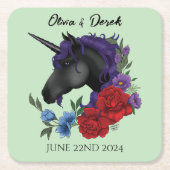 Zwarte eenhoorn Paarse rode salie bloemen Kartonnen Onderzetters (Voorkant)