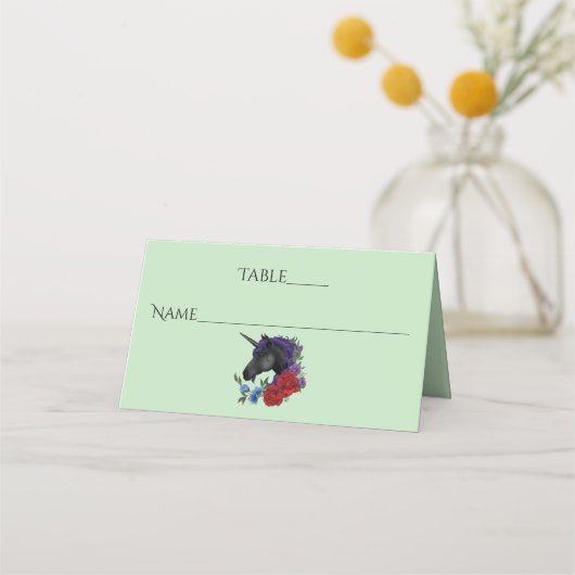 Zwarte eenhoorn Paarse rode salie bloemen Plaatskaartje (Achterkant)