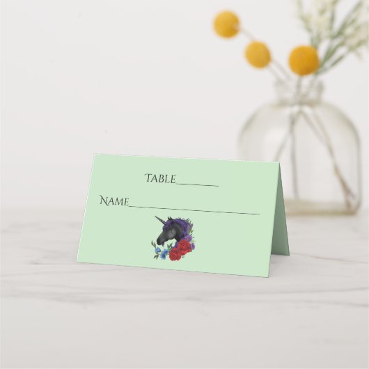 Zwarte eenhoorn Paarse rode salie bloemen Plaatskaartje (Voorkant)