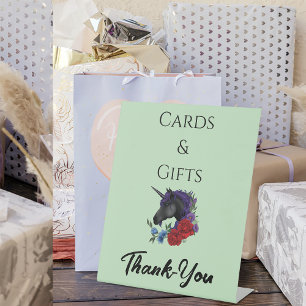 zwarte eenhoorn Paarse rode salie bloemen Reclamebord Met Voetstuk