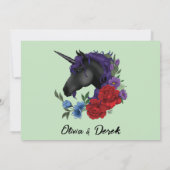 Zwarte eenhoorn Paarse rode salie bloemen Save The Date (Achterkant)