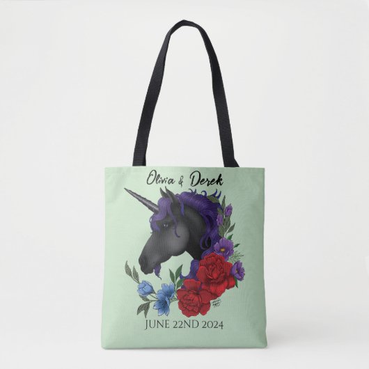 Zwarte eenhoorn Paarse rode salie bloemen Tote Bag (Voorkant)