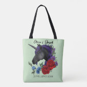 Zwarte eenhoorn Paarse rode salie bloemen Tote Bag (Achterkant)