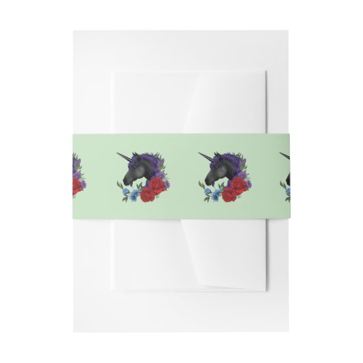 Zwarte eenhoorn Paarse rode salie bloemen Uitnodigingen Wikkel (Voorkant Voorbeeld)