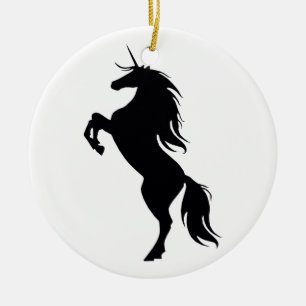 Zwarte Eenhoorn Silhouet Ronde Kerstbal Keramisch Ornament