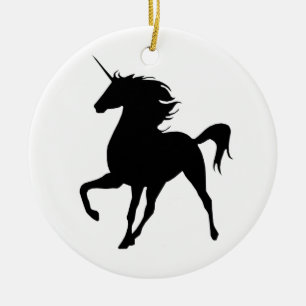 Zwarte Eenhoorn Silhouet Ronde Kerstbal Keramisch Ornament