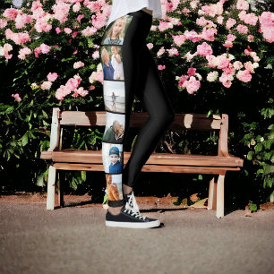 zwarte eenvoudige 12 foto-collage op maat leggings