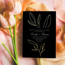 Zwarte Eenvoudige Botanische Steel Bruiloft Goud