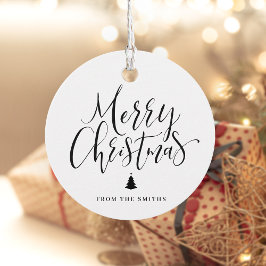 Zwarte Eenvoudige Calligrafie Prettig Kerstfeest Bedankjes Labels