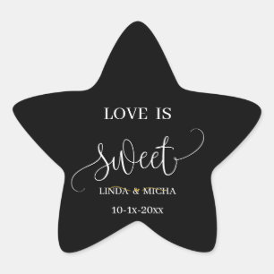 Zwarte eenvoudige elegante 'Liefde is zoet' huweli Ster Sticker