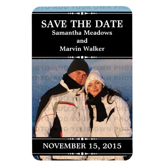 Zwarte Eenvoudige Foto Opslaan Datum Magnet Magneet (Verticaal)