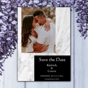 Zwarte Eenvoudige Marmeren Foto Save The Date