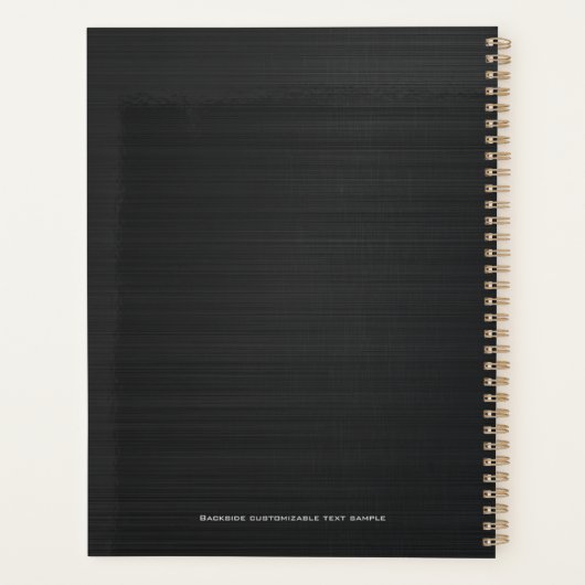 Zwarte, eenvoudige metalen, geborstelde aluminium  planner (Achterkant)