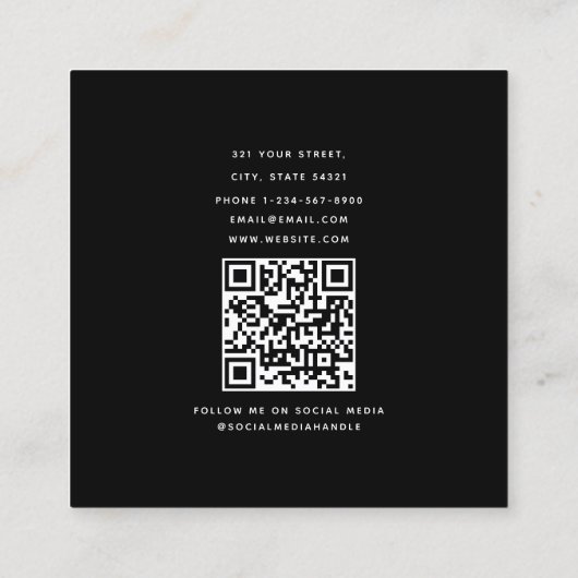 Zwarte Eenvoudige Minimale Consultant QR-code Vierkante Visitekaartje (Achterkant)
