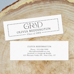 Zwarte Eenvoudige Minimalistische Afstuderen Naam Contactkaartje