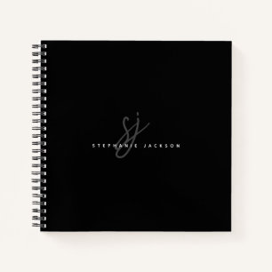 Zwarte Eenvoudige Minimalistische Script Initiaal Notitieboek
