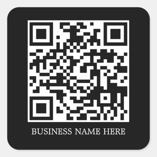 Zwarte Eenvoudige, Moderne QR Code Bedrijfsnaam Vierkante Sticker (Voorkant)