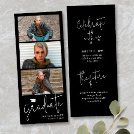 Zwarte Eenvoudige Moderne Script 3 Foto Afstuderen Kaart