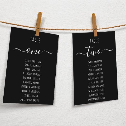 Zwarte eenvoudige moderne script zitplaatskaart