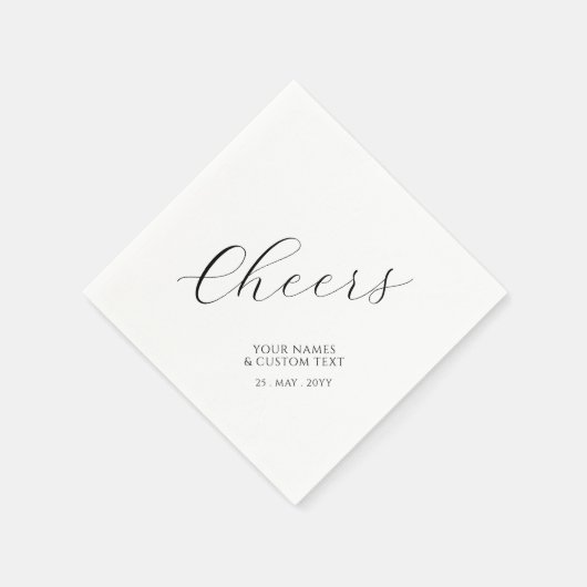 Zwarte Eenvoudige Script Lettering Cheers Aangepas Servet (Hoek)