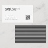 Zwarte Eenvoudige Typografie met QR-codenummer Visitekaartje (Voorkant / Achterkant)