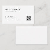 Zwarte Eenvoudige Typografie met QR-codenummer Visitekaartje (Voorkant / Achterkant)