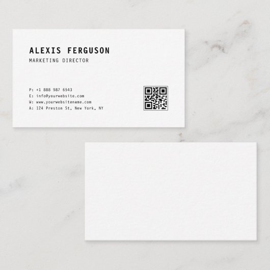 Zwarte Eenvoudige Typografie met QR-codenummer Visitekaartje (Voorkant / Achterkant)