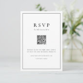 Zwarte Eenvoudige Typografie QR Code Formele Huwel RSVP Kaartje (Staand voorkant)