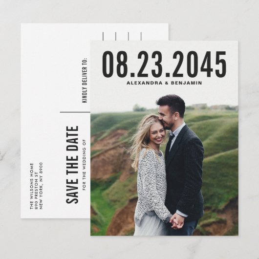 Zwarte Eenvoudige Typografie Sparen het Briefkaart (Voorkant / Achterkant)