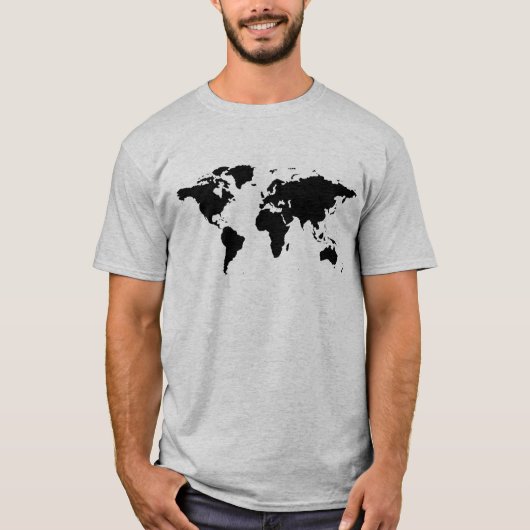zwarte eenvoudige wereldkaart t-shirt (Voorkant)
