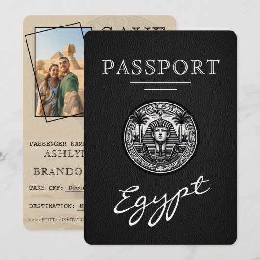 Zwarte Egyptische Pas Huwelijk Save the Date (Voorkant / Achterkant)