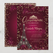 Zwarte Eiffeltoren, Diamonds Bourgondië Quinceañer Kaart (Voorkant / Achterkant)