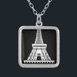 Zwarte Eiffeltower - Afbeelding Zilver Vergulden Ketting<br><div class="desc">Afbeelding voor de zwarte en witte bladescherm van de Eiffel-toren van Parijs</div>