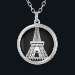 Zwarte Eiffeltower - Afbeelding Zilver Vergulden Ketting<br><div class="desc">Afbeelding voor de zwarte en witte bladescherm van de Eiffel-toren van Parijs</div>