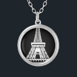 Zwarte Eiffeltower - Afbeelding Zilver Vergulden Ketting<br><div class="desc">Afbeelding voor de zwarte en witte bladescherm van de Eiffel-toren van Parijs</div>