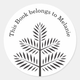Zwarte Elegant Botanische Tropische Branch Bookpla Ronde Sticker