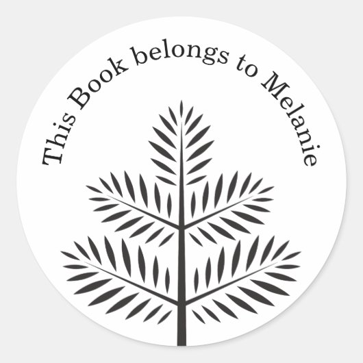 Zwarte Elegant Botanische Tropische Branch Bookpla Ronde Sticker (Voorkant)